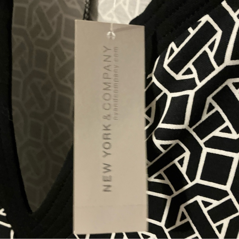 New York & Company Black and White Patterned Midi Dress - Picture 4 of 7